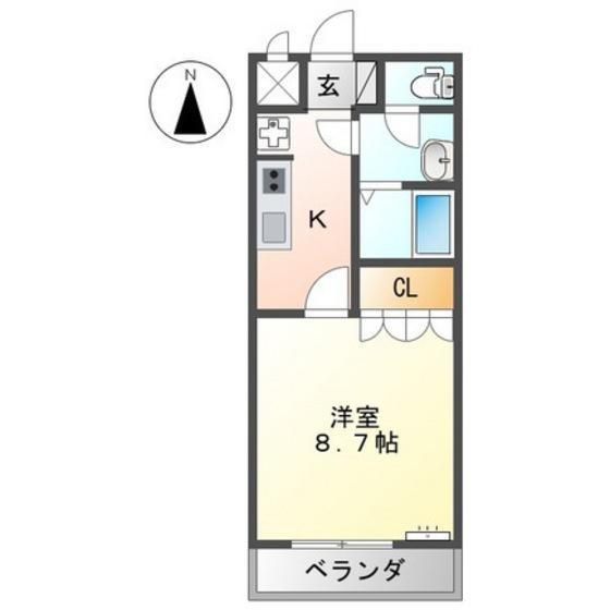 ジュネス祇園(1K/2階)の間取り写真