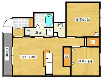 プランドール(2LDK/1階)の間取り写真