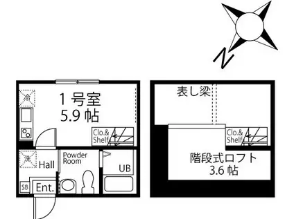 ハーミットクラブハウス ボヌールC(ワンルーム/1階)の間取り写真