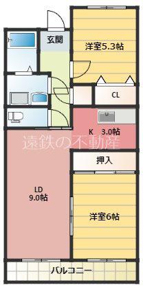 北川原ロビスト(2LDK/2階)の間取り写真
