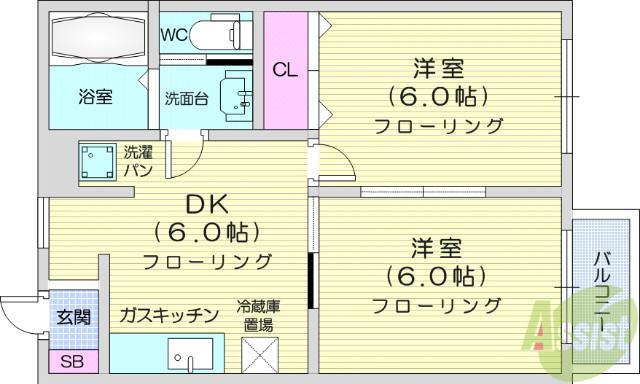 プレステーション愛子B(2DK/2階)の間取り写真