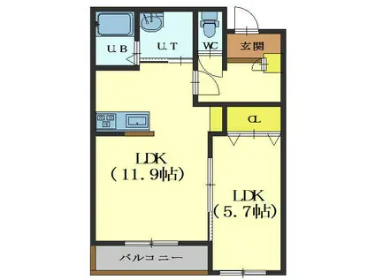 インフィニティ松陰(1LDK/3階)の間取り写真