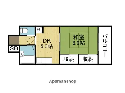 エイチ・ツー・オー新今里IIビル(1DK/5階)の間取り写真