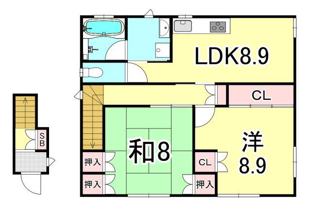 CREW阪神西宮(2LDK/2階)の間取り写真