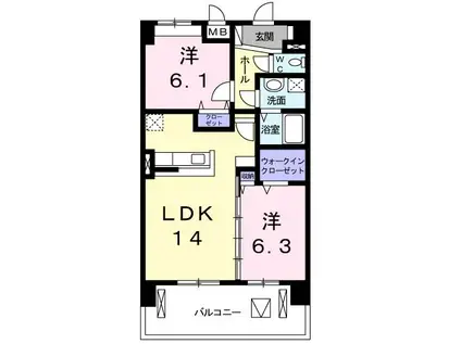 ヴィラージエ(2LDK/6階)の間取り写真