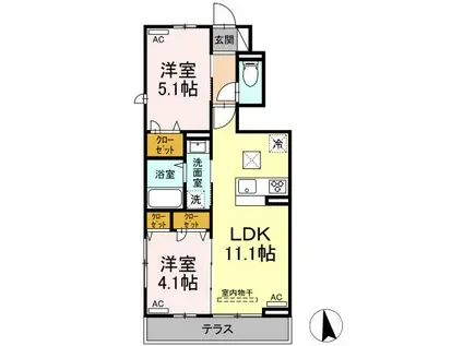 エスタシオン(2LDK/1階)の間取り写真