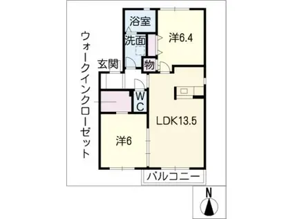 ビューフェリス柏森A(2LDK/1階)の間取り写真