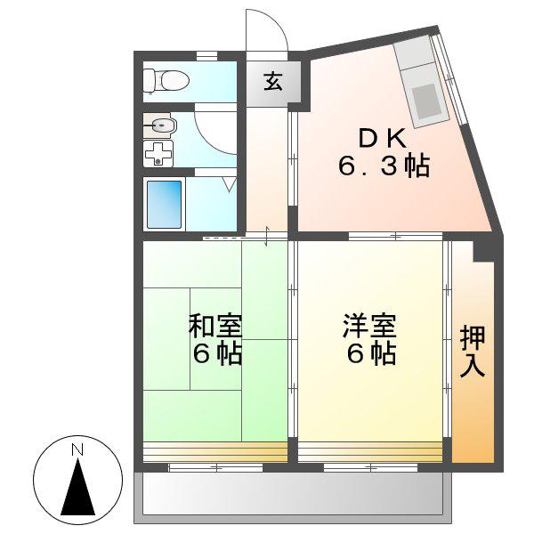 マンション服部(2DK/3階)の間取り写真
