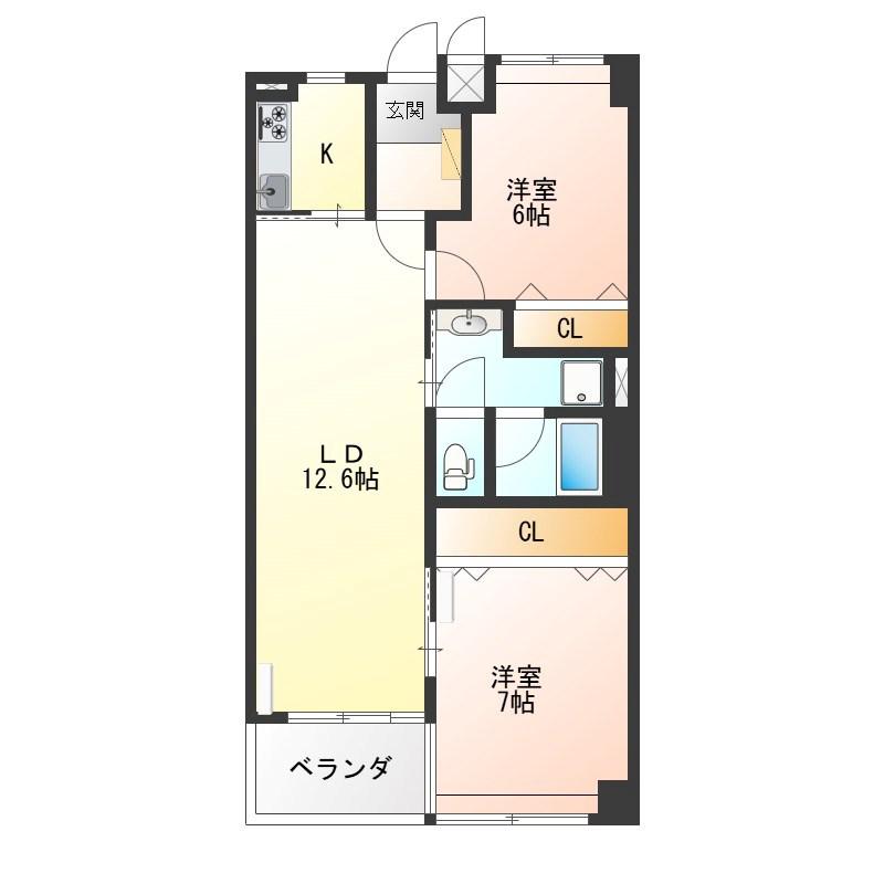 ベル・グランドハイツ(2LDK/7階)の間取り写真