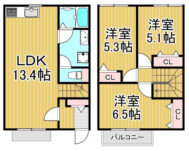 コージーパレスD棟(3LDK/2階)の間取り写真