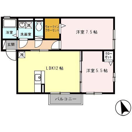 グリーンヴィレッジあいD棟(2LDK/2階)の間取り写真
