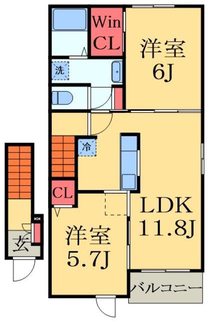 セレッソ入輪戸Ⅰ(2LDK/2階)の間取り写真