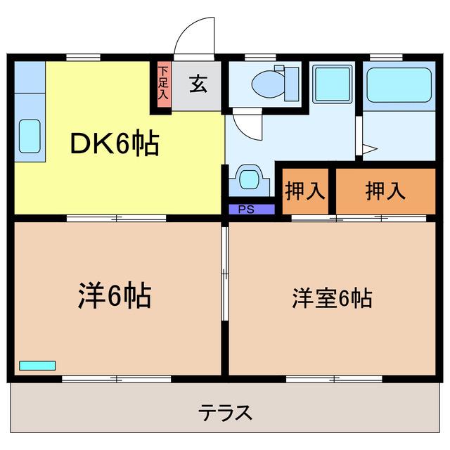ウィングコーポラスII(2DK/1階)の間取り写真