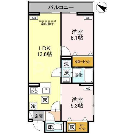 奈月ヒルズ(2LDK/2階)の間取り写真