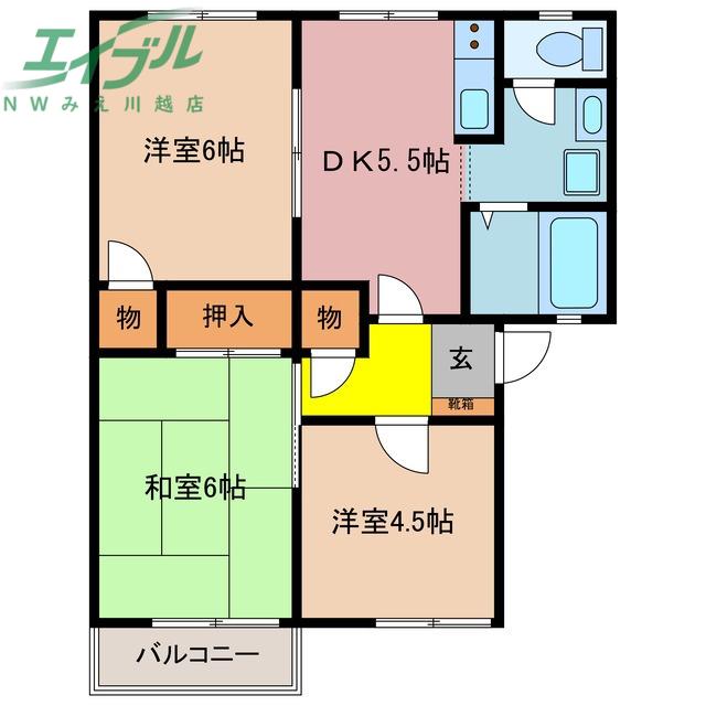 グリーンハウスB棟(3DK/2階)の間取り写真