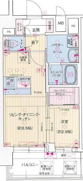 プレサンス東小橋エレディータ(1LDK/12階)の間取り写真