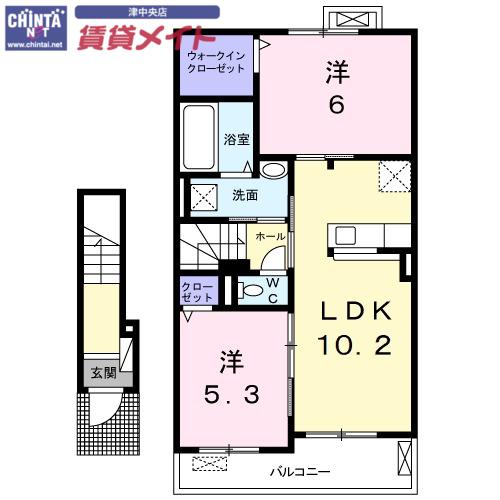 ベル ヴィレッジ A(2LDK/2階)の間取り写真