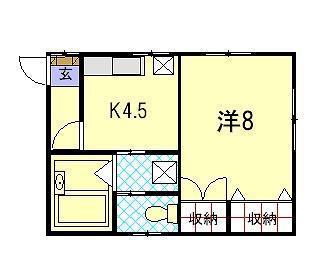ウィング片淵(1K/3階)の間取り写真