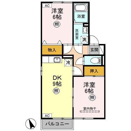 ハイツボナール(2DK/1階)の間取り写真