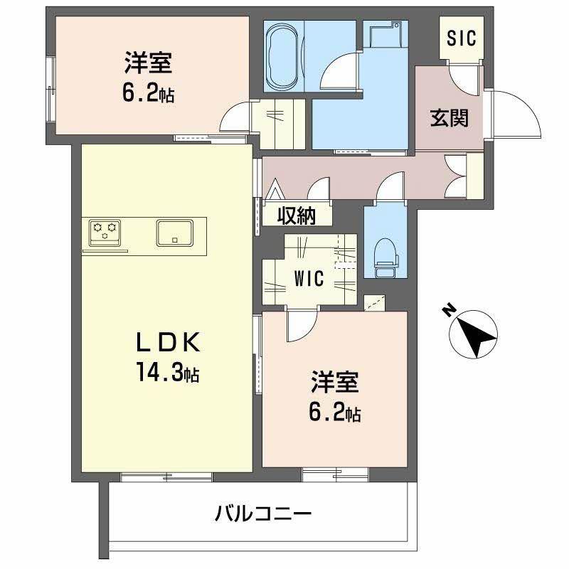 カヴァリエーレ(2LDK/2階)の間取り写真