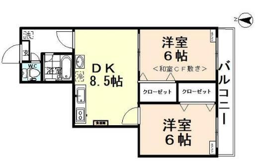 ジョイナス八尾(2DK/3階)の間取り写真