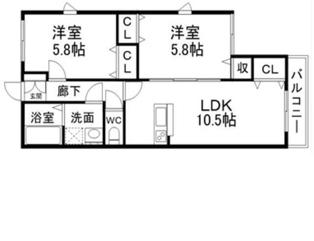 メゾン栗東(2LDK/1階)の間取り写真