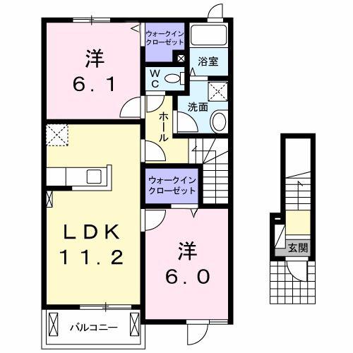アップル.東B(2LDK/2階)の間取り写真