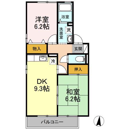 ウィルモアおびた(2DK/1階)の間取り写真