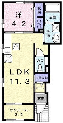 ジェントリー東根C(1LDK/1階)の間取り写真