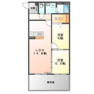 リアンジュ伏見(2LDK/1階)の間取り写真