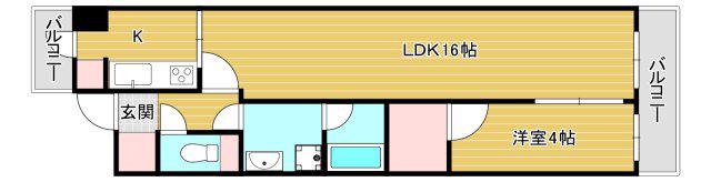 ロイヤルパークスなんば(1LDK/4階)の間取り写真