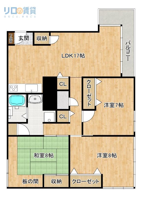 西宝仁川マンション(3LDK/2階)の間取り写真