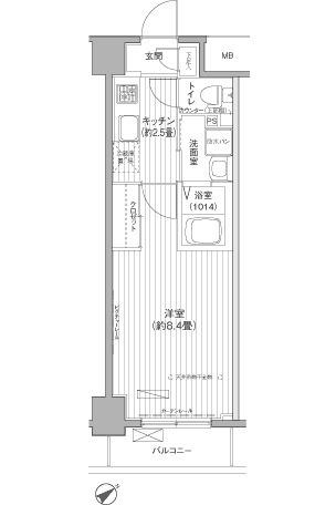 PURE LA(1K/2階)の間取り写真