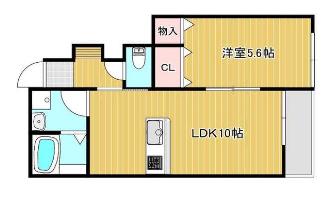 アイタウン庭瀬A棟 102(1LDK/1階)の間取り写真