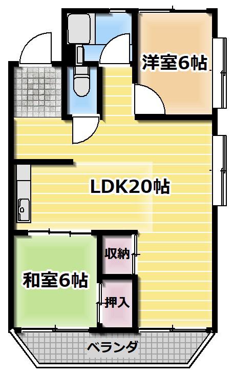 ヴィラ香里(2LDK/2階)の間取り写真