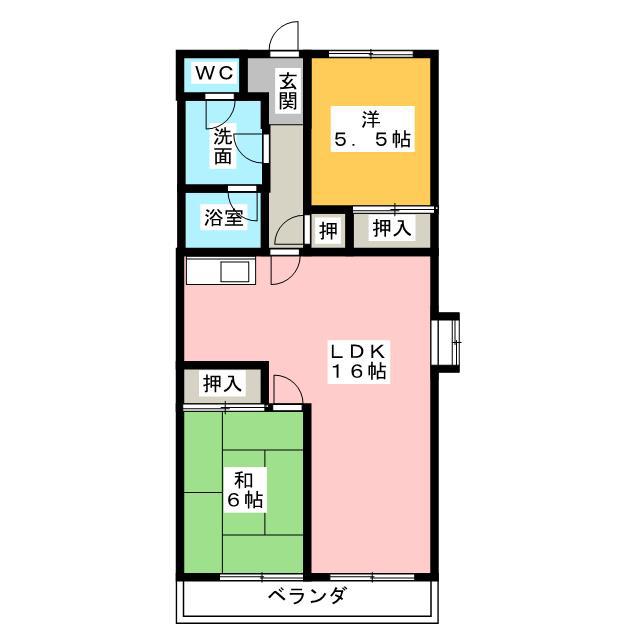 ヴェルドミール佐鳴台(2LDK/2階)の間取り写真