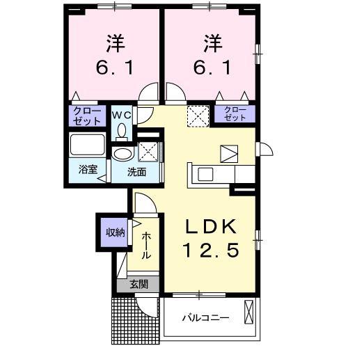 グランドウール III(2LDK/1階)の間取り写真