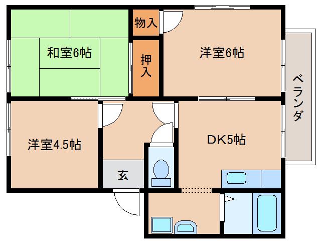 サニーコート結崎A・B(3DK/2階)の間取り写真