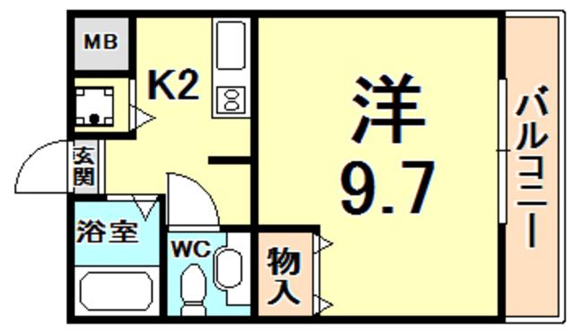 ラセーヌ西宮(1K/3階)の間取り写真