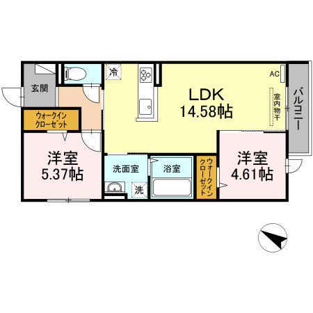 フォンティーヌ II(2LDK/2階)の間取り写真