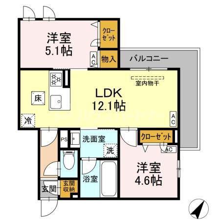 セレスティア細田A(2LDK/3階)の間取り写真
