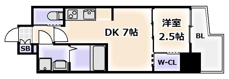 エスグランデ難波サウス(1DK/13階)の間取り写真