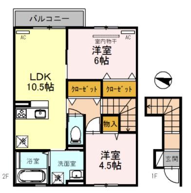 LIVINON イースト(2LDK/2階)の間取り写真