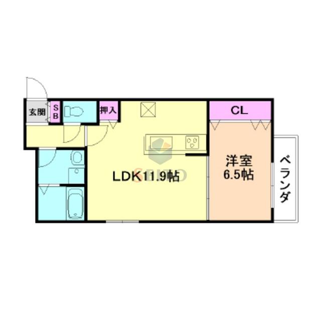 FLANNEL(1LDK/1階)の間取り写真