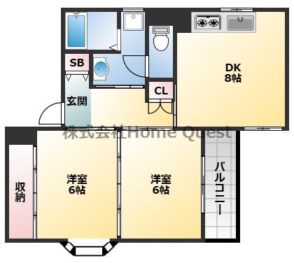 オークヒルズ八尾南(2DK/2階)の間取り写真