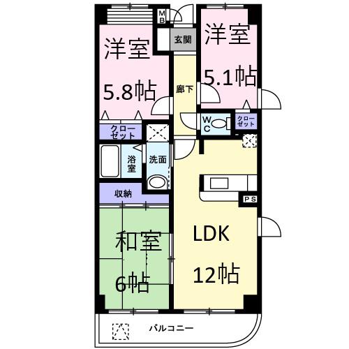 ピーノ・モルティ(3LDK/3階)の間取り写真