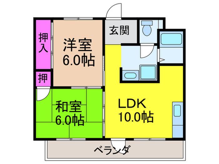 伸栄ハイツ(2LDK/4階)の間取り写真
