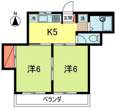 コーポパイン(2K/2階)の間取り写真