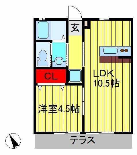ブラックサンモール秋山(1LDK/2階)の間取り写真
