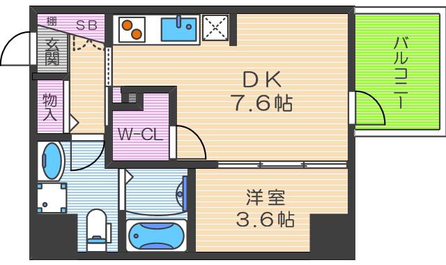 アドバンス西梅田IVエール(1DK/6階)の間取り写真